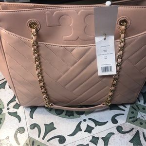 Tory Burch Alexa Flat Large Tote 50641 Women's Leather Purse - Dark Pink Quartz